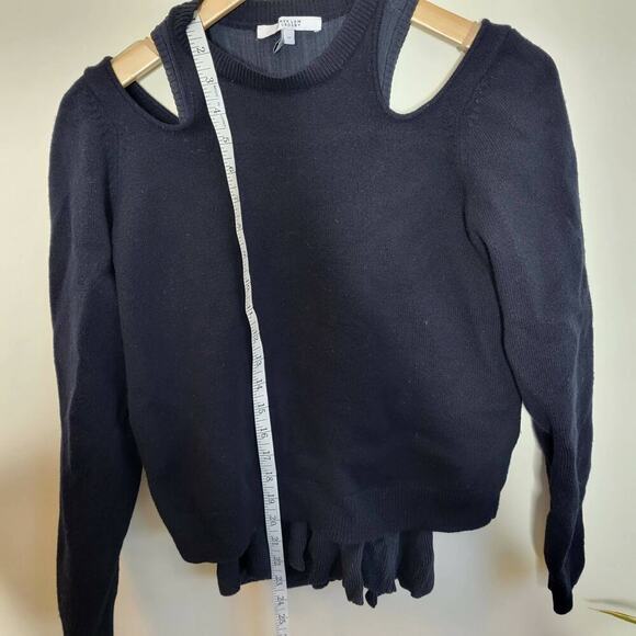 Derek Lam 10 Crosby Long Sleeve Shoulder Cut-Out Ruffle Hem Sweater - Black - Picture 6 of 10